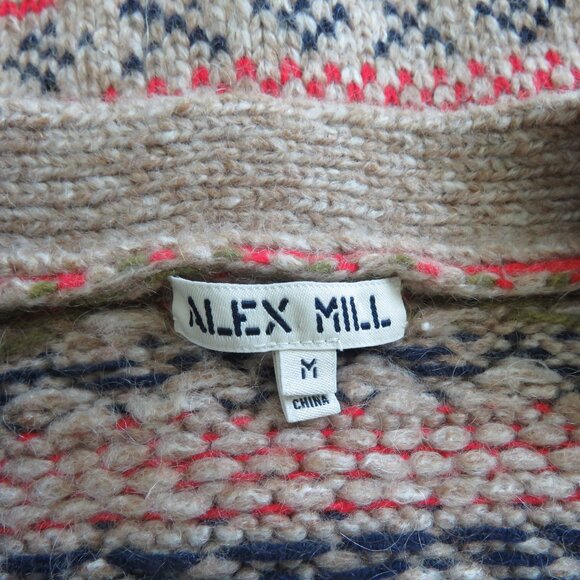 ALEX MILL Wool Fair Isle Cardigan Camel Multi - Women's Size M - Picture 15 of 16